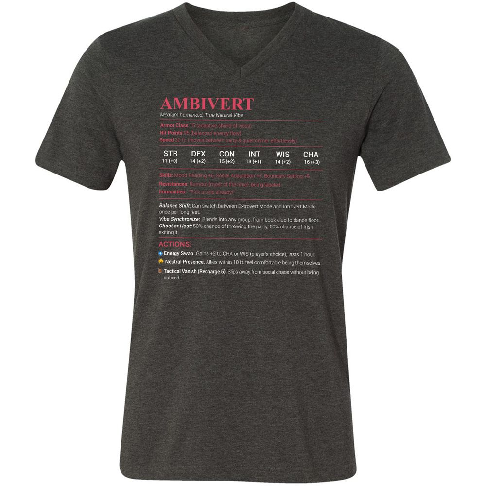 Ambivert Stats Unisex V-Neck T-Shirt - Dark Grey Heather - 8