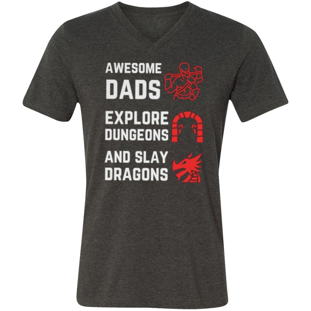 Awesome Dad Fathers Day Unisex V-Neck T-Shirt - Dark Grey Heather - 8