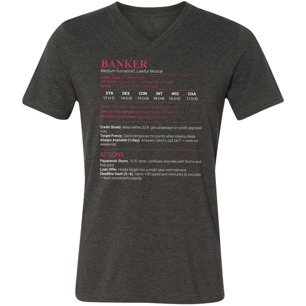 Banker Stats Unisex V-Neck T-Shirt - Dark Grey Heather - 8