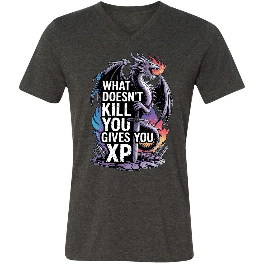 What Doesn't Kill You Dragon Unisex V-Neck T-Shirt - Dark Grey Heather - 8