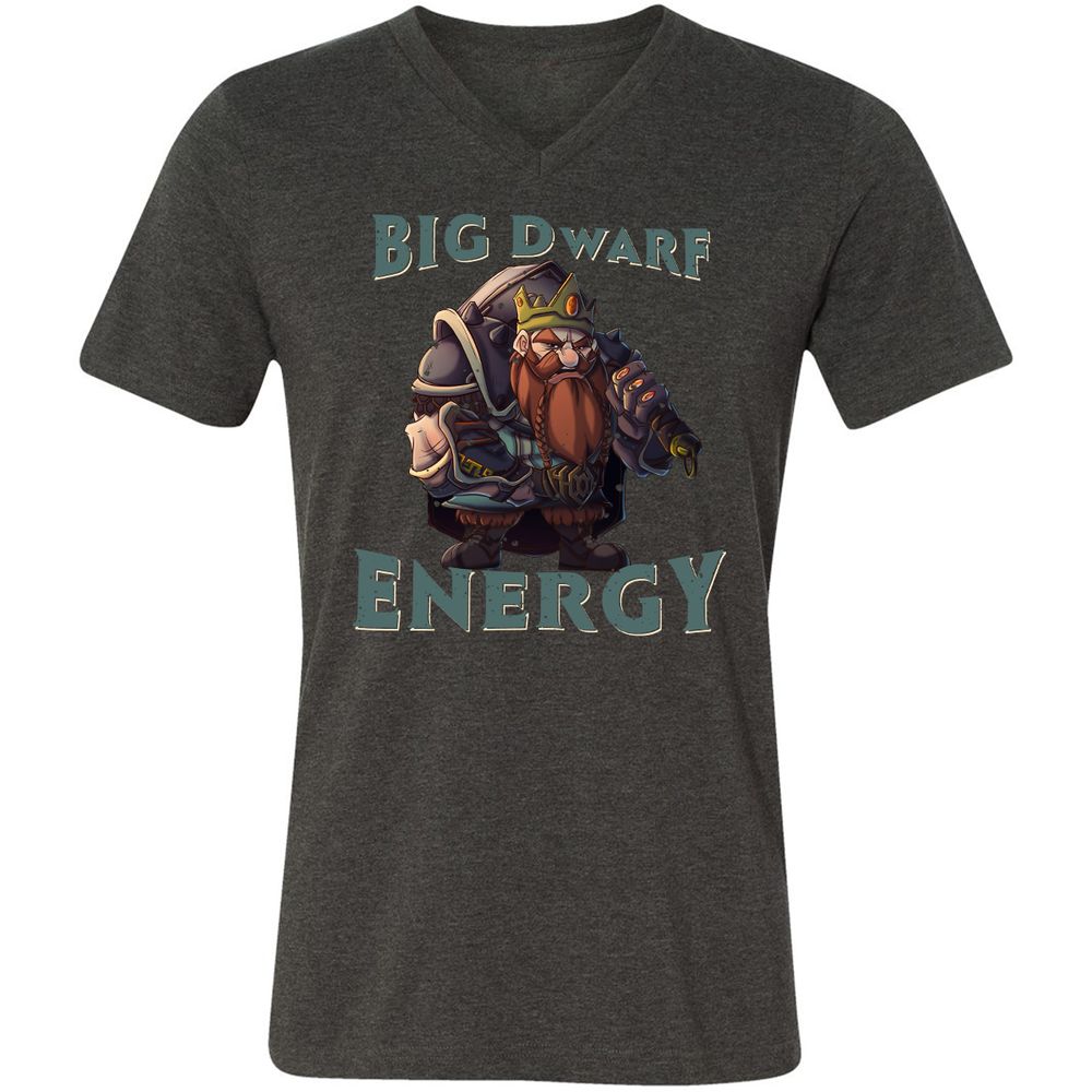 Big Dwarf Energy Unisex V-Neck T-Shirt - Dark Grey Heather - 8