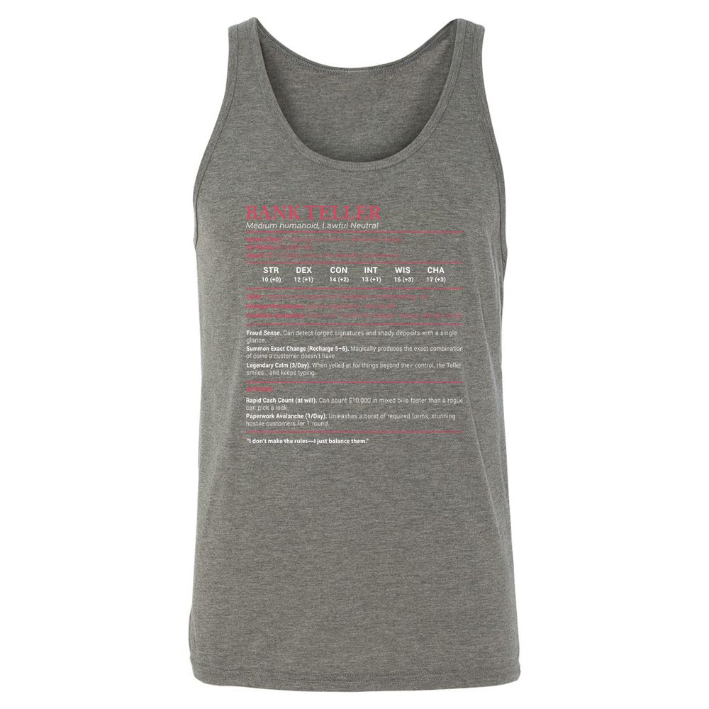 Bank Teller Stats Unisex Jersey Tank - Grey Triblend - 8