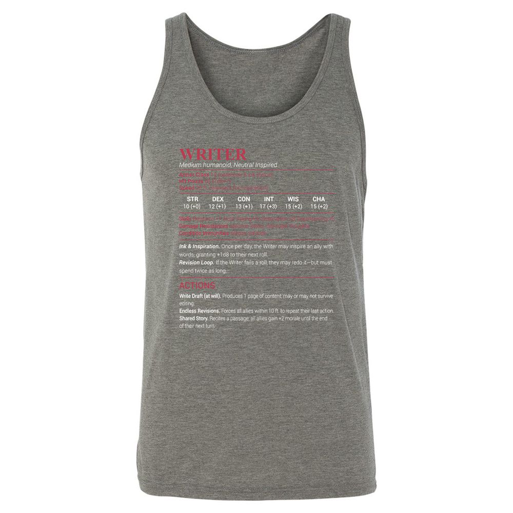 Writer Unisex Jersey Tank - Grey Triblend - 8