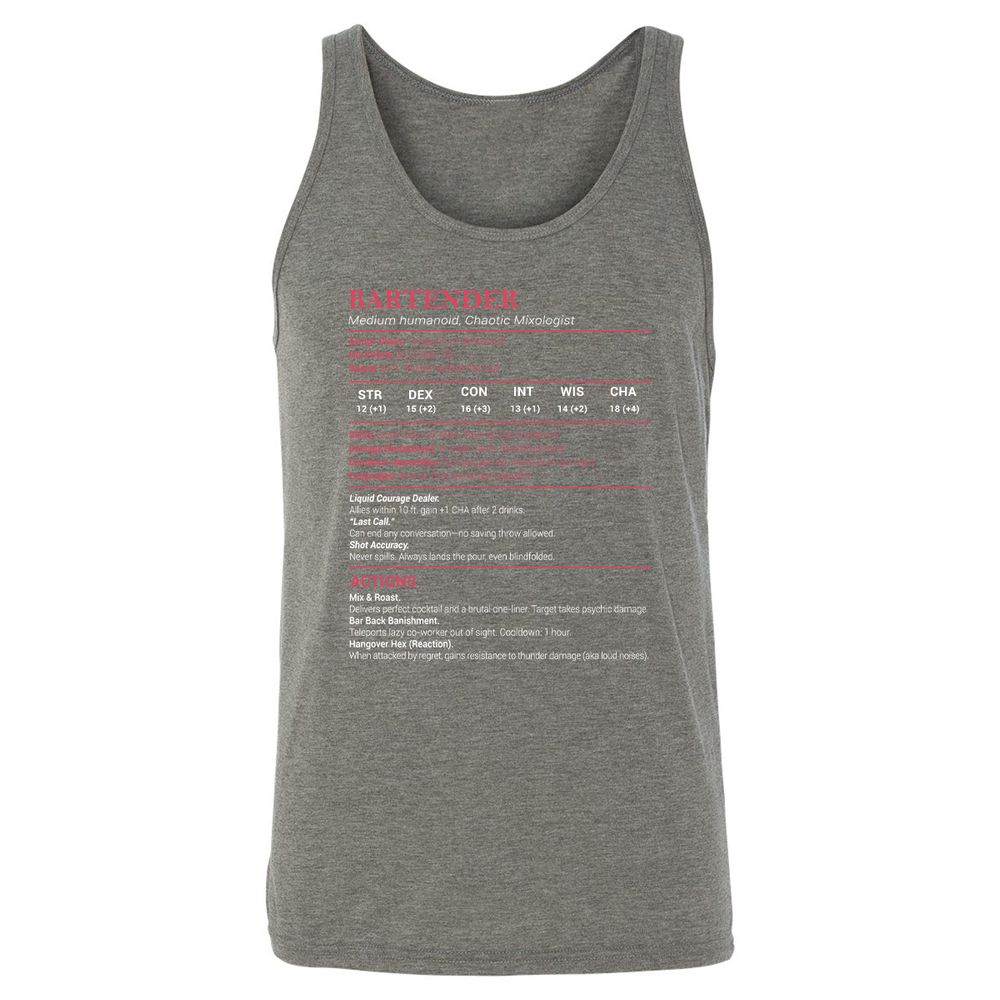 Bartender Stats Unisex Jersey Tank - Grey Triblend - 8