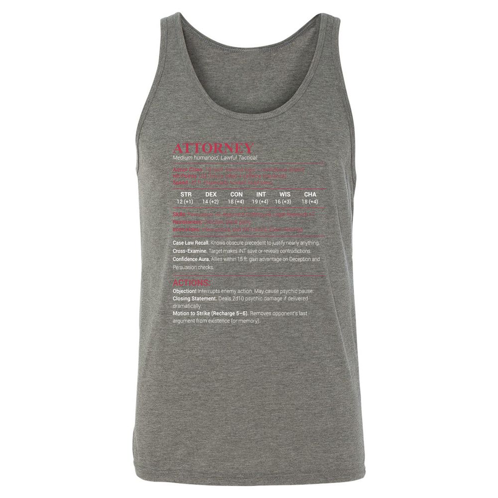 Attorney Stats Unisex Jersey Tank - Grey Triblend - 8