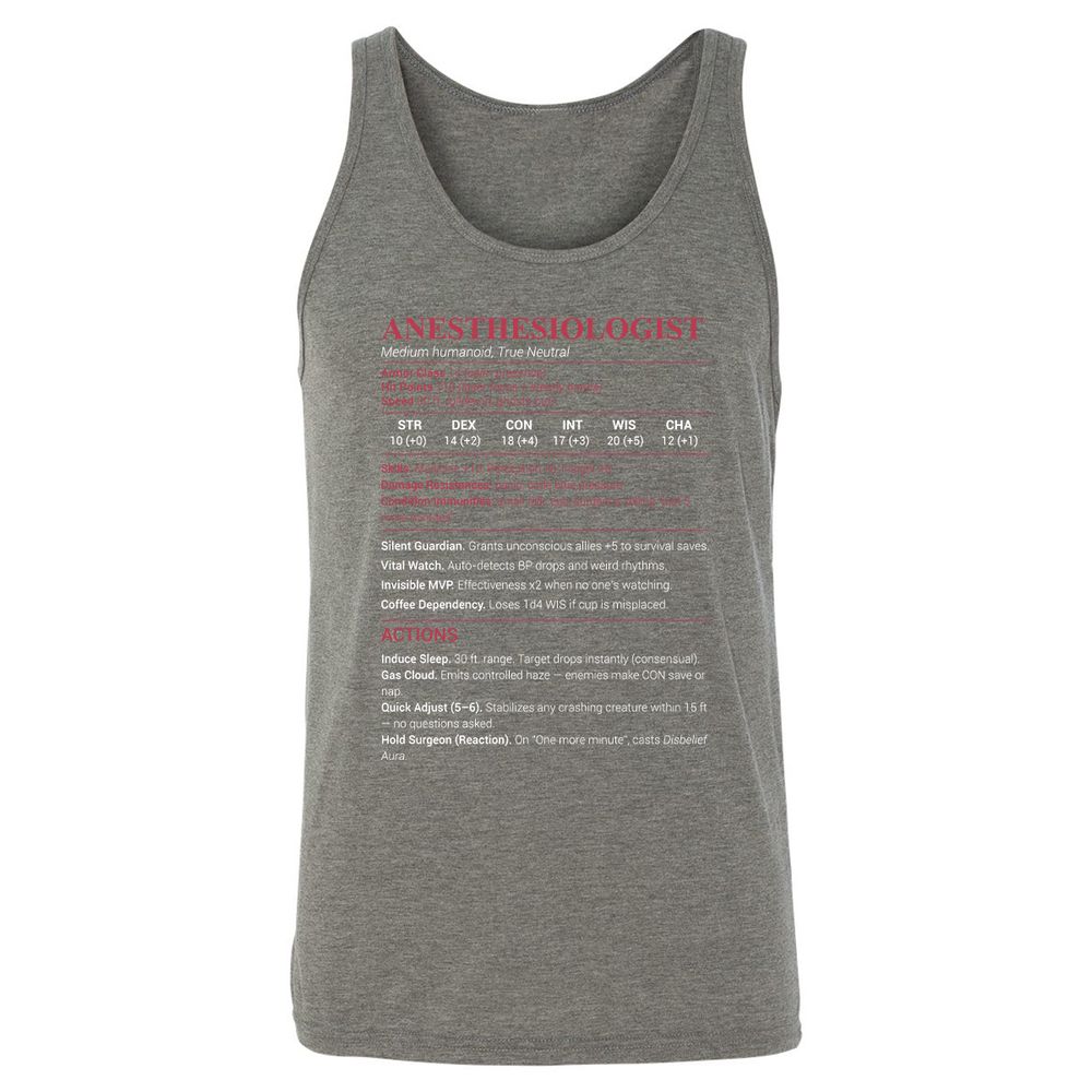 Anesthesiologist Stats Unisex Jersey Tank - Grey Triblend - 8