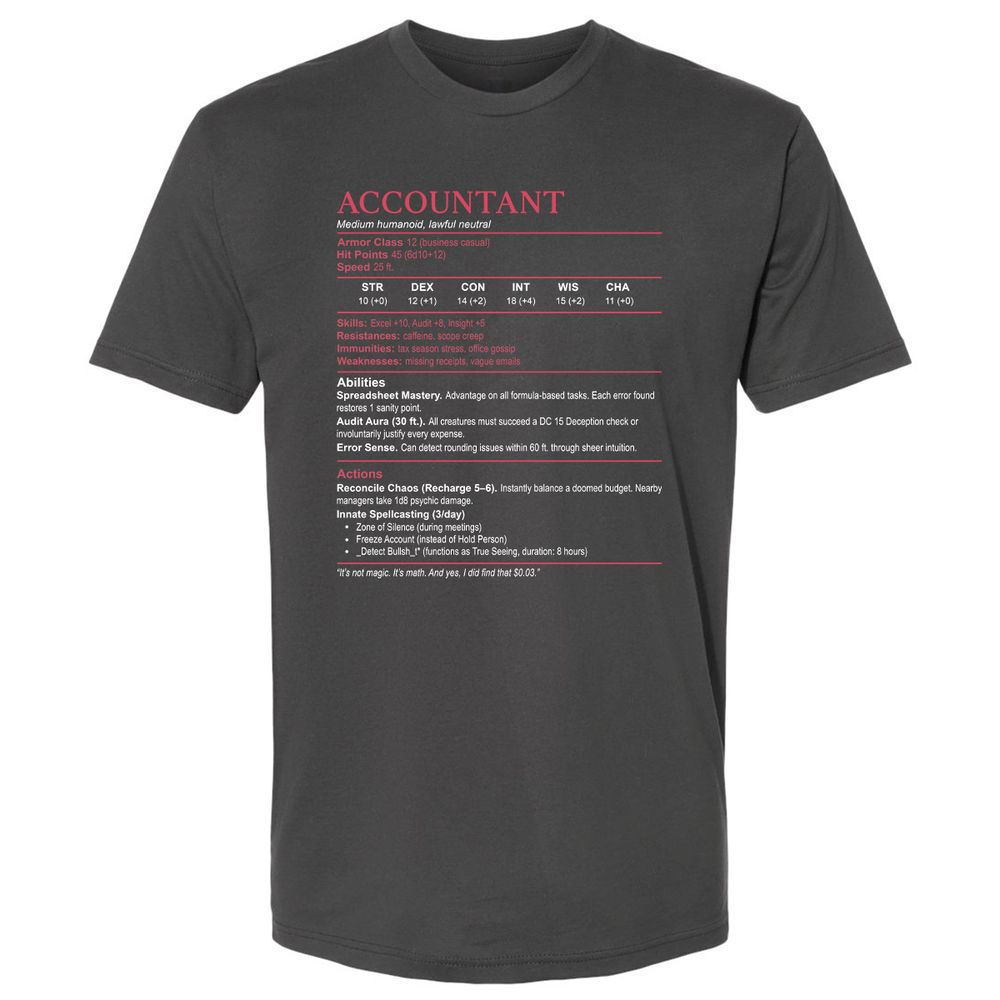 Accountant Stats Premium Unisex T-Shirt - Heavy Metal - 8