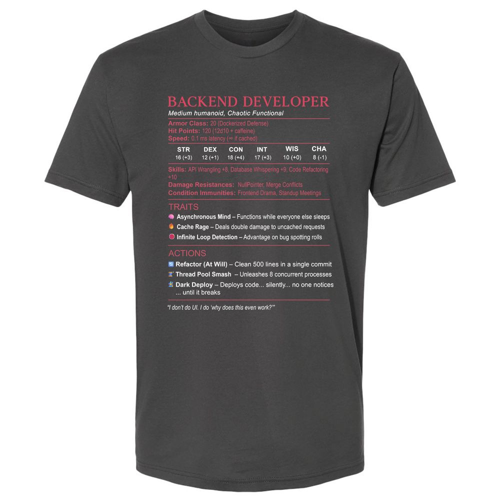 Backend Developer Stats Premium Unisex T-Shirt - Heavy Metal - 8