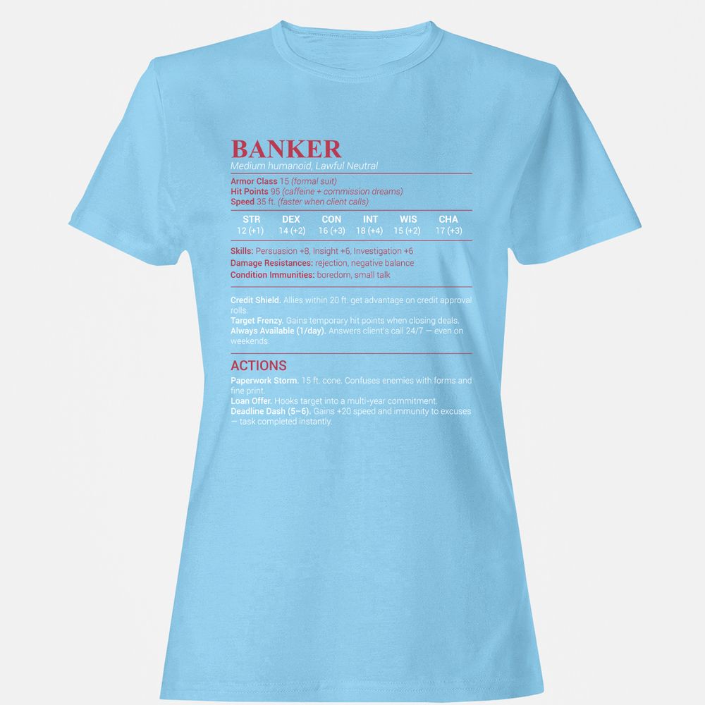 Banker Stats Women's T-Shirt - Light Blue - 8