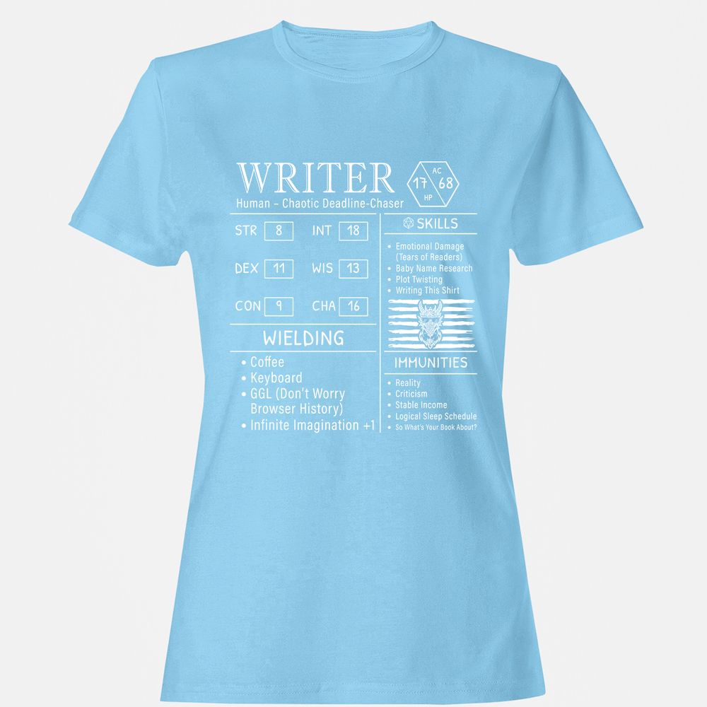 Writer Stats New Women's T-Shirt - Light Blue - 8
