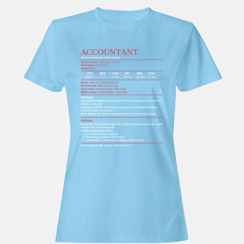 Accountant Stats Women's T-Shirt - Light Blue - 8