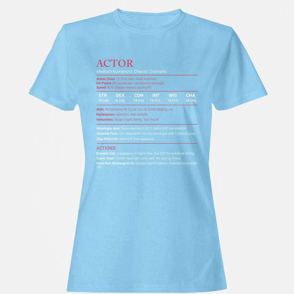 Actor Stats Women's T-Shirt - Light Blue - 8