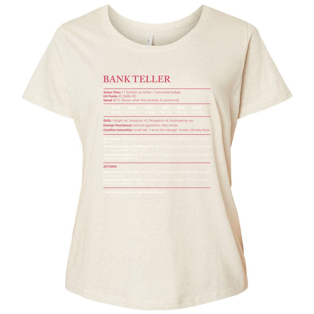 Bank Teller Stats Ladies Curvy Jersey - Natural Heather - 8