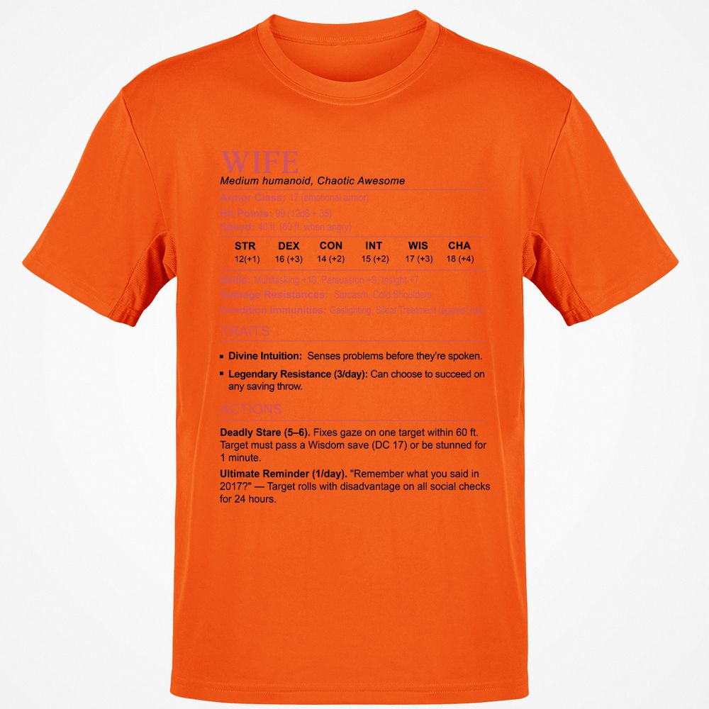 Wife Stats 2 Classic Unisex T-Shirt - Orange - 8