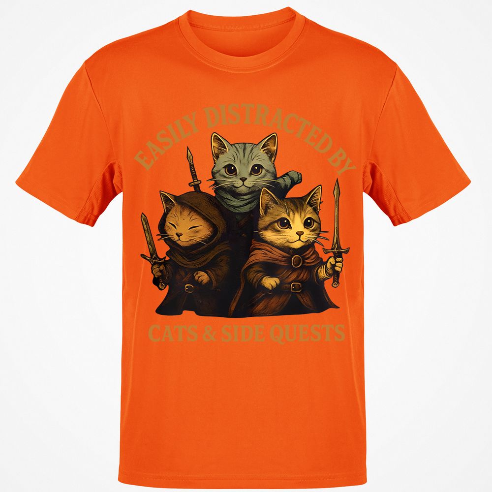 Easily Distracted By Cats & Side Quests Classic Unisex T-Shirt - Orange - 8
