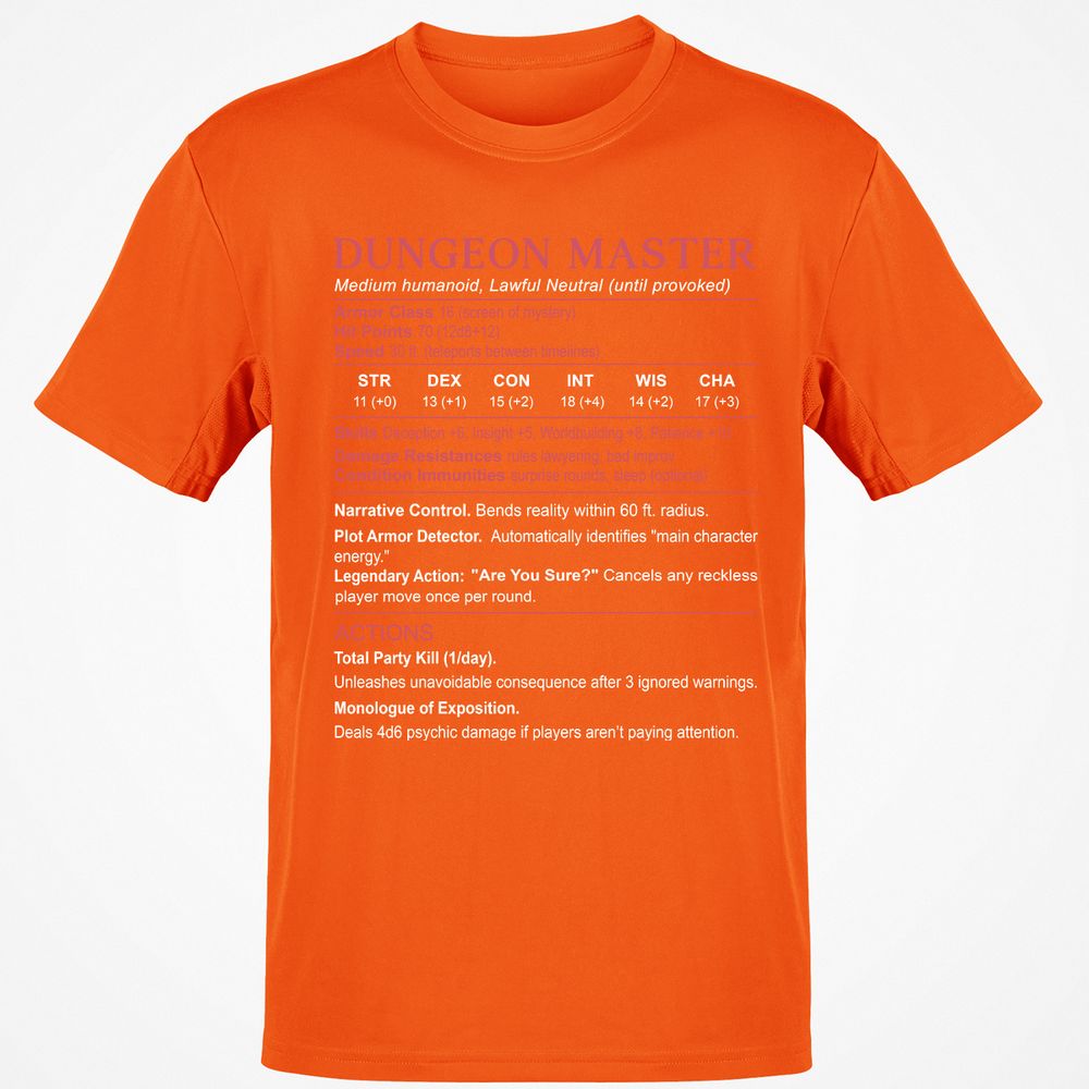 Dungeon Master Stats Classic Unisex T-Shirt - Orange - 8
