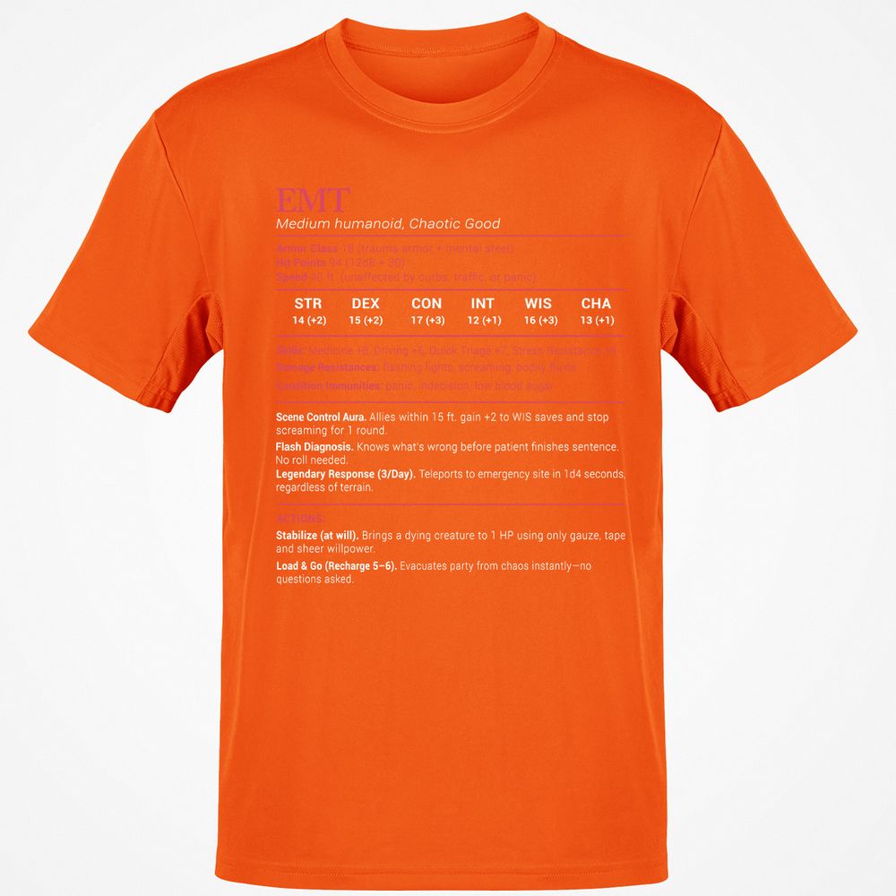 EMT Stats Classic Unisex T-Shirt - Orange - 8