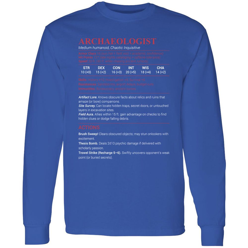 ARCHAEOLOGIST Long Sleeve T-Shirt - Royal - 8