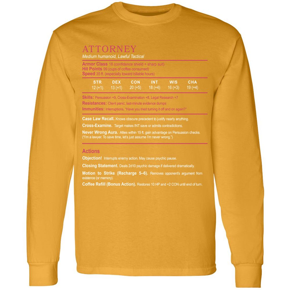 Attorney Long Sleeve T-Shirt - Gold - 9