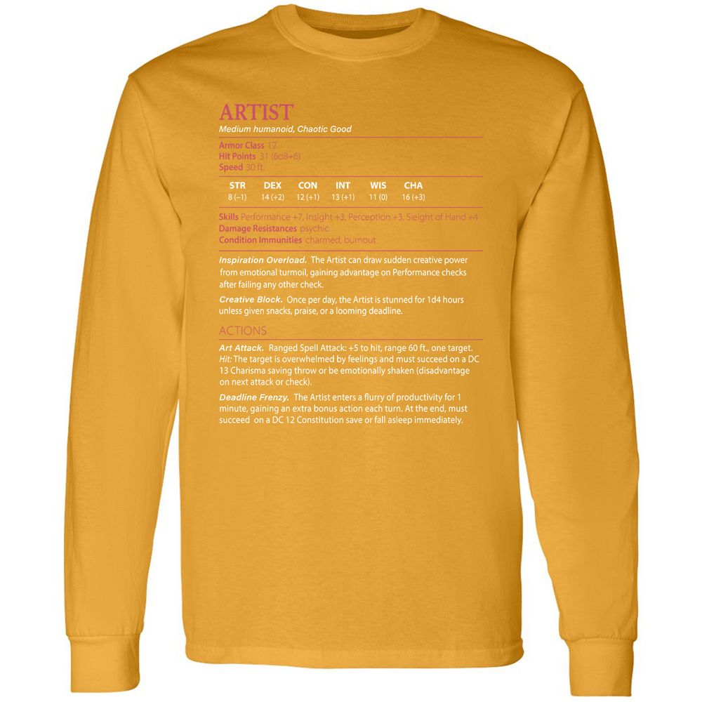 Artist Stats Long Sleeve T-Shirt - Gold - 9