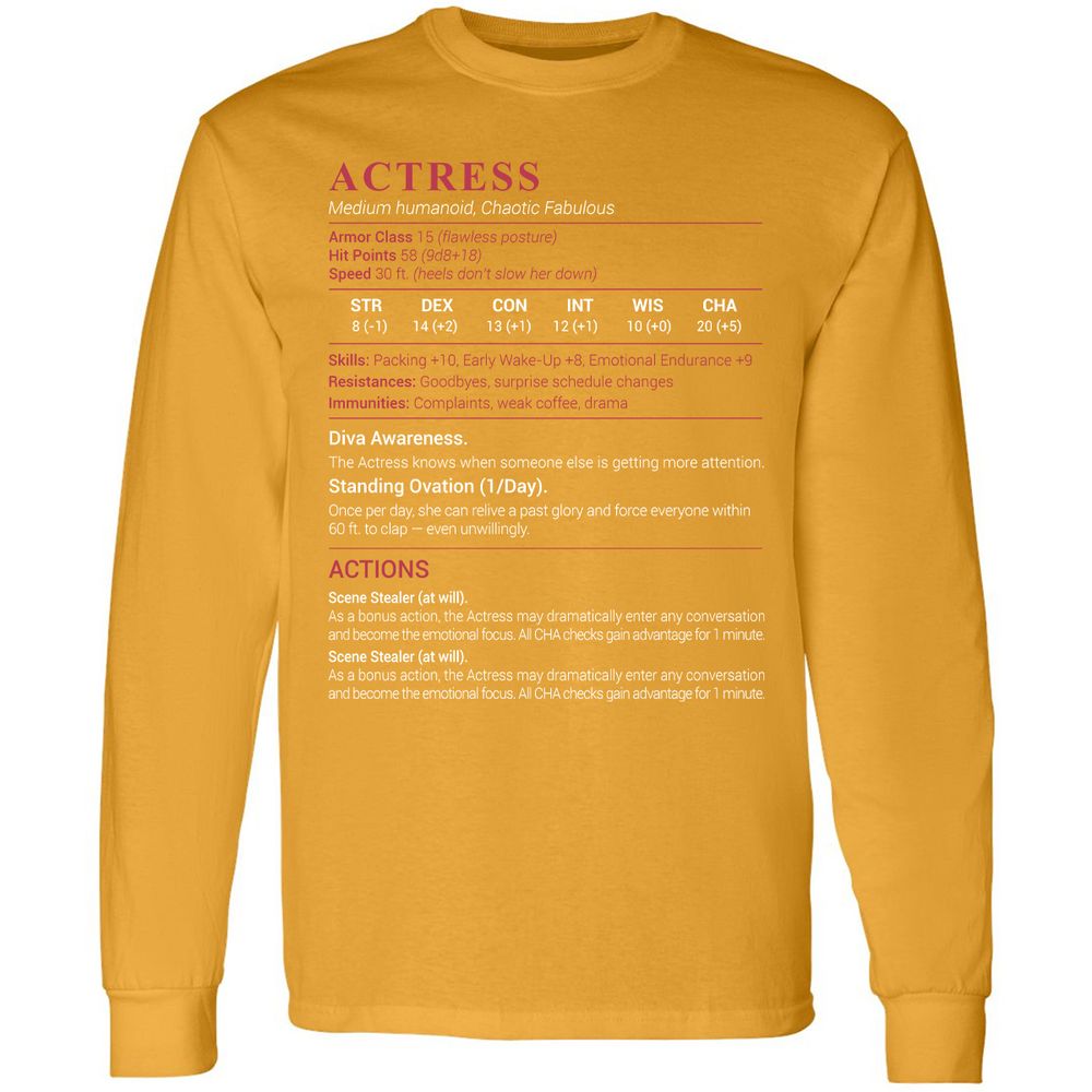 Actress Stats Long Sleeve T-Shirt - Gold - 9