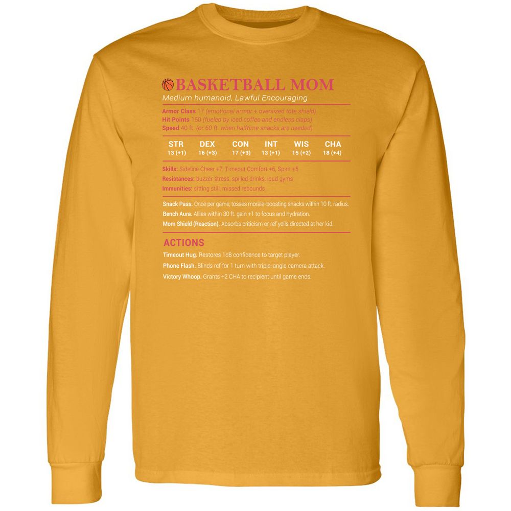Basketball Mom Long Sleeve T-Shirt - Gold - 9
