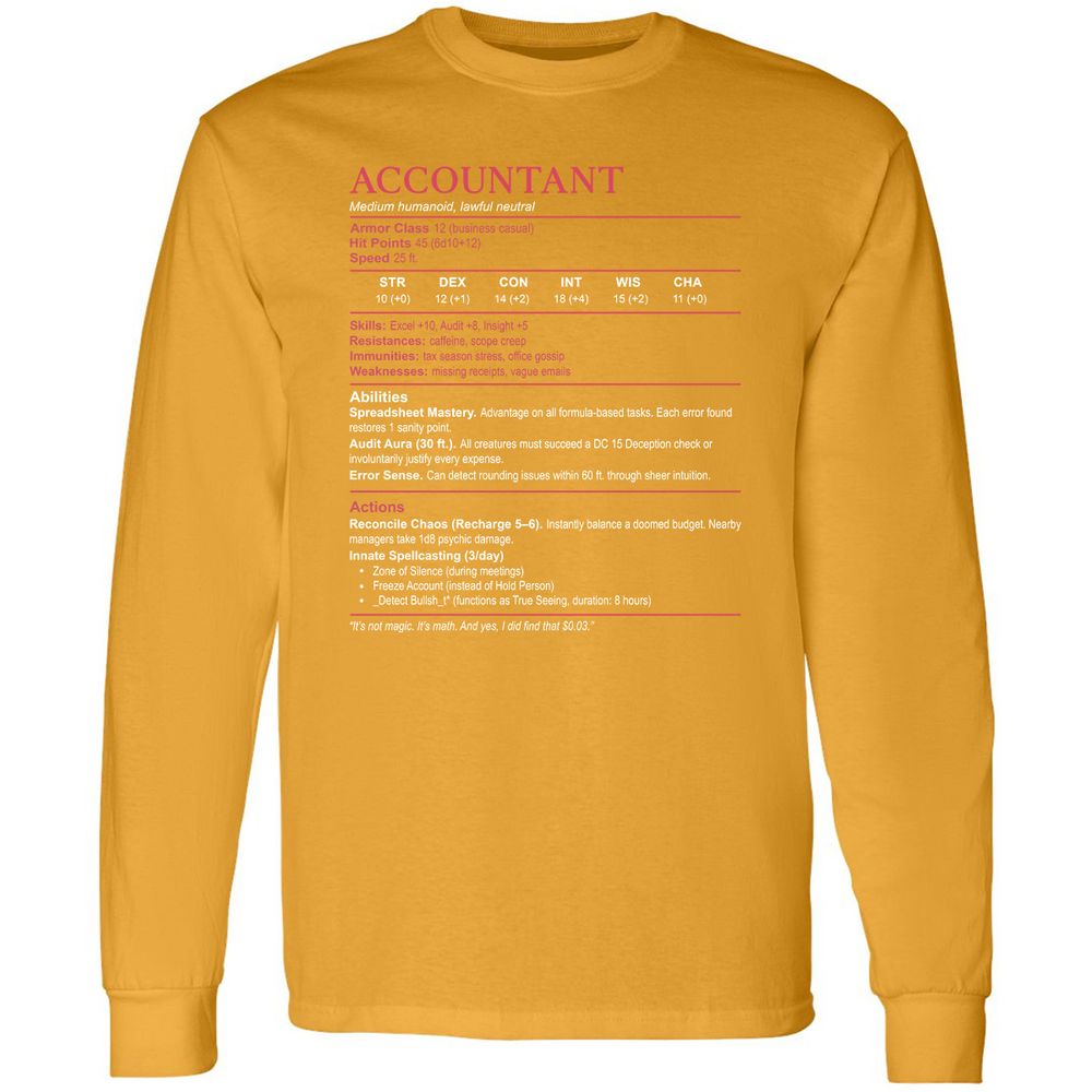Accountant Stats Long Sleeve T-Shirt - Gold - 9