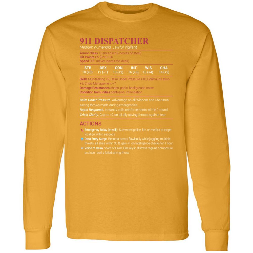 911 Dispatcher Long Sleeve T-Shirt - Gold - 9