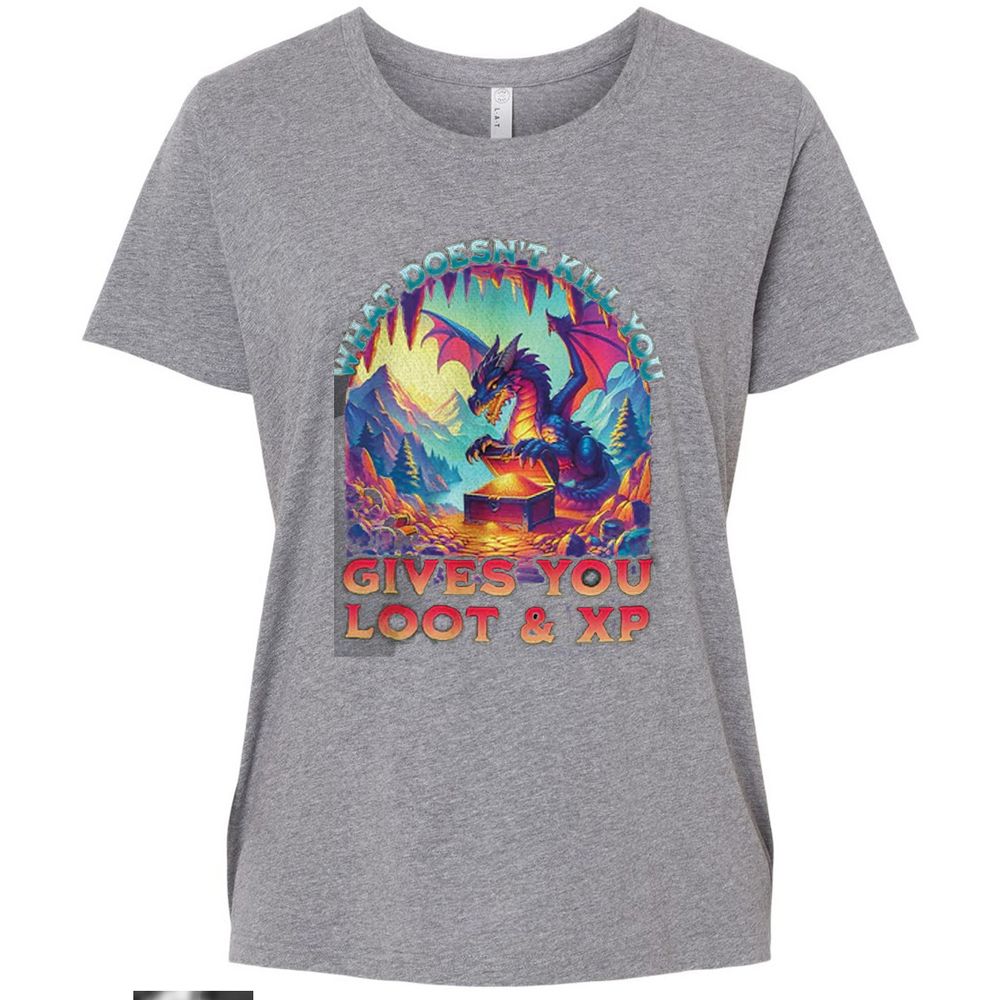 What Doesn't Kill You Give You Loot & XP Ladies Curvy Jersey - Granite Heather - 9