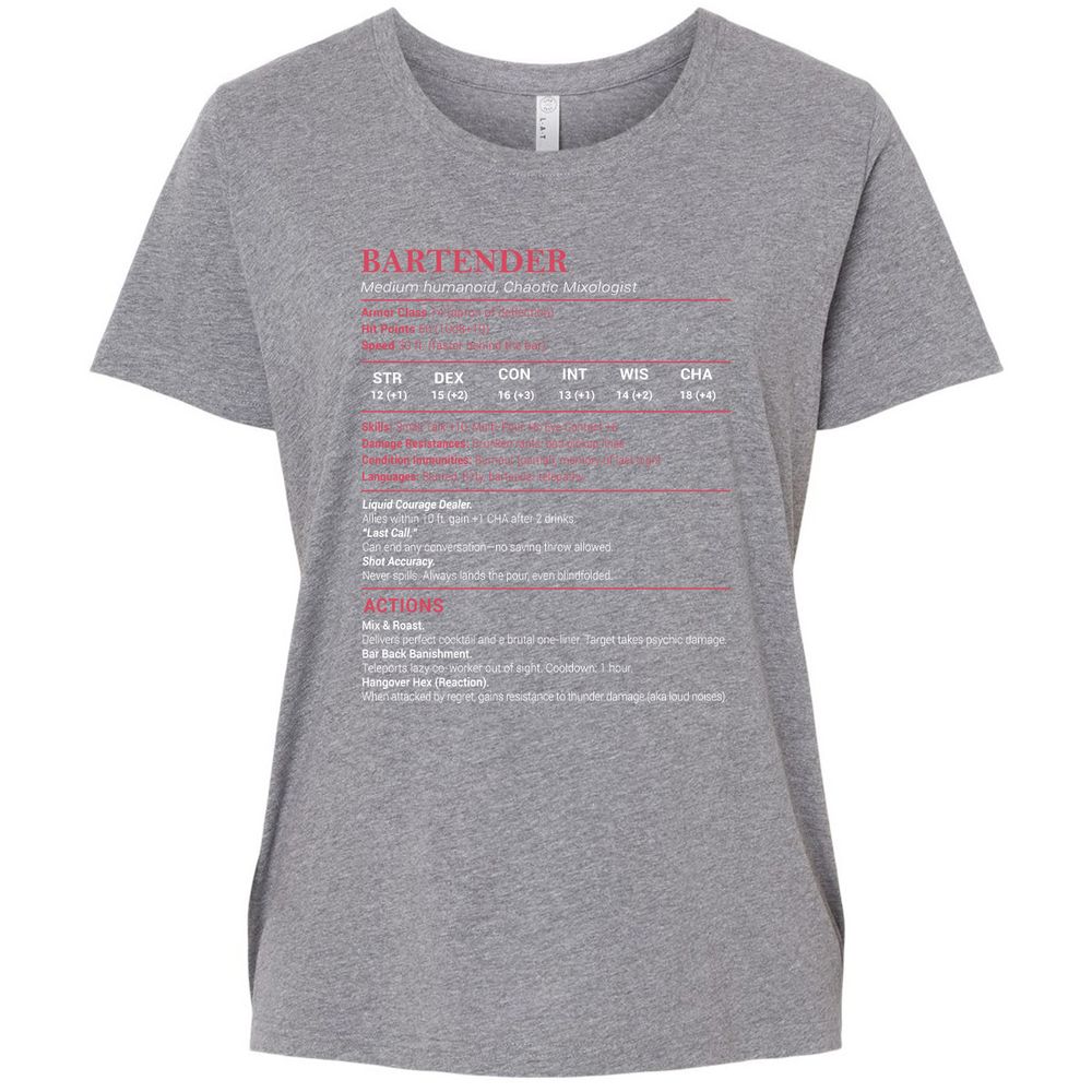 Bartender Stats Ladies Curvy Jersey - Granite Heather - 9