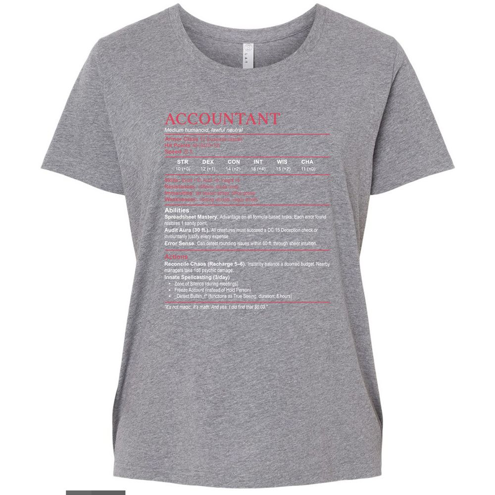 Accountant Stats Ladies Curvy Jersey - Granite Heather - 9