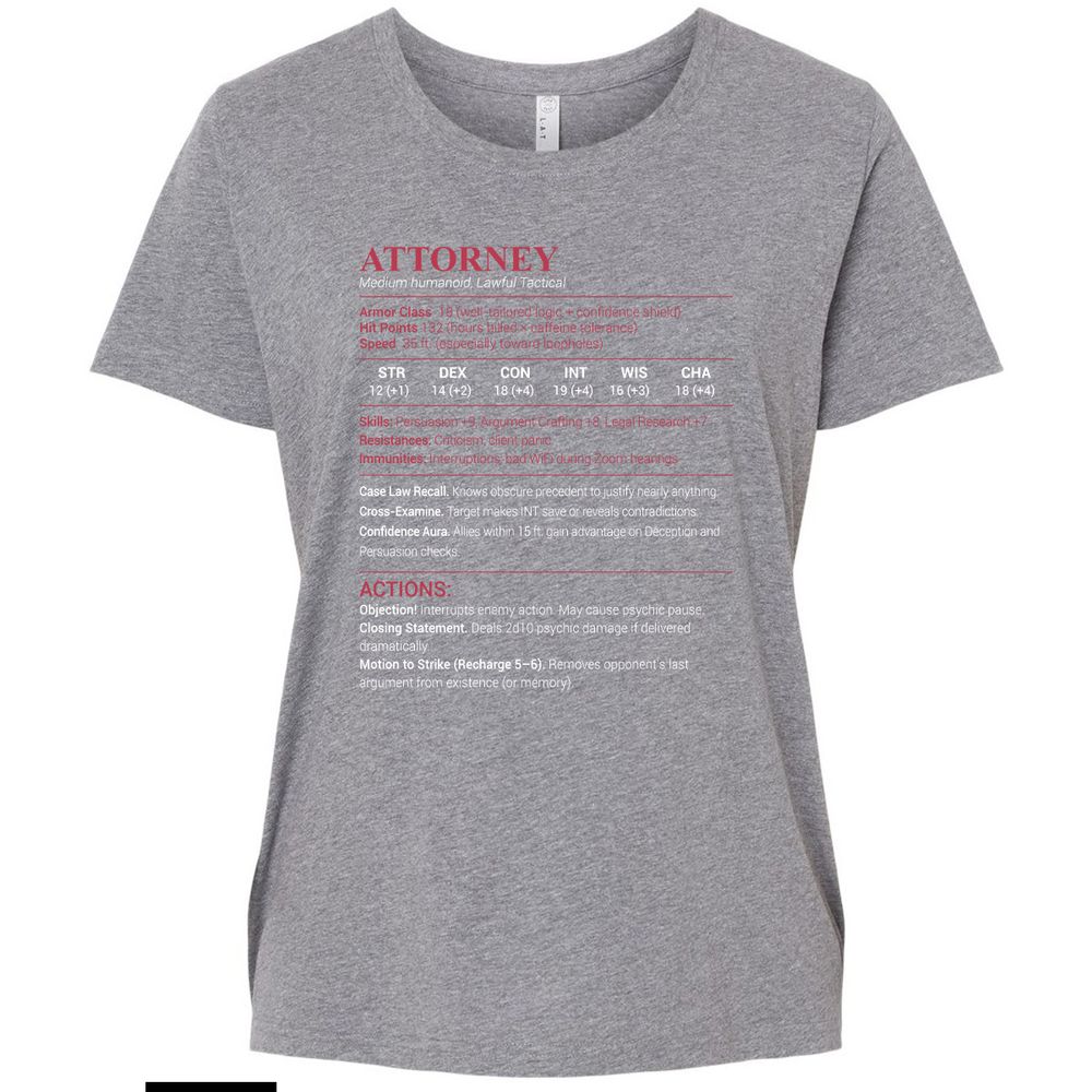 Attorney Stats Ladies Curvy Jersey - Granite Heather - 9