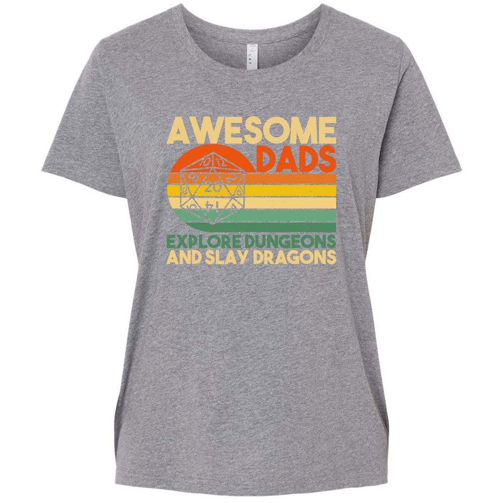 Awesome Dad Explore Dungeons Slay Dragons Ladies Curvy Jersey - Granite Heather - 9