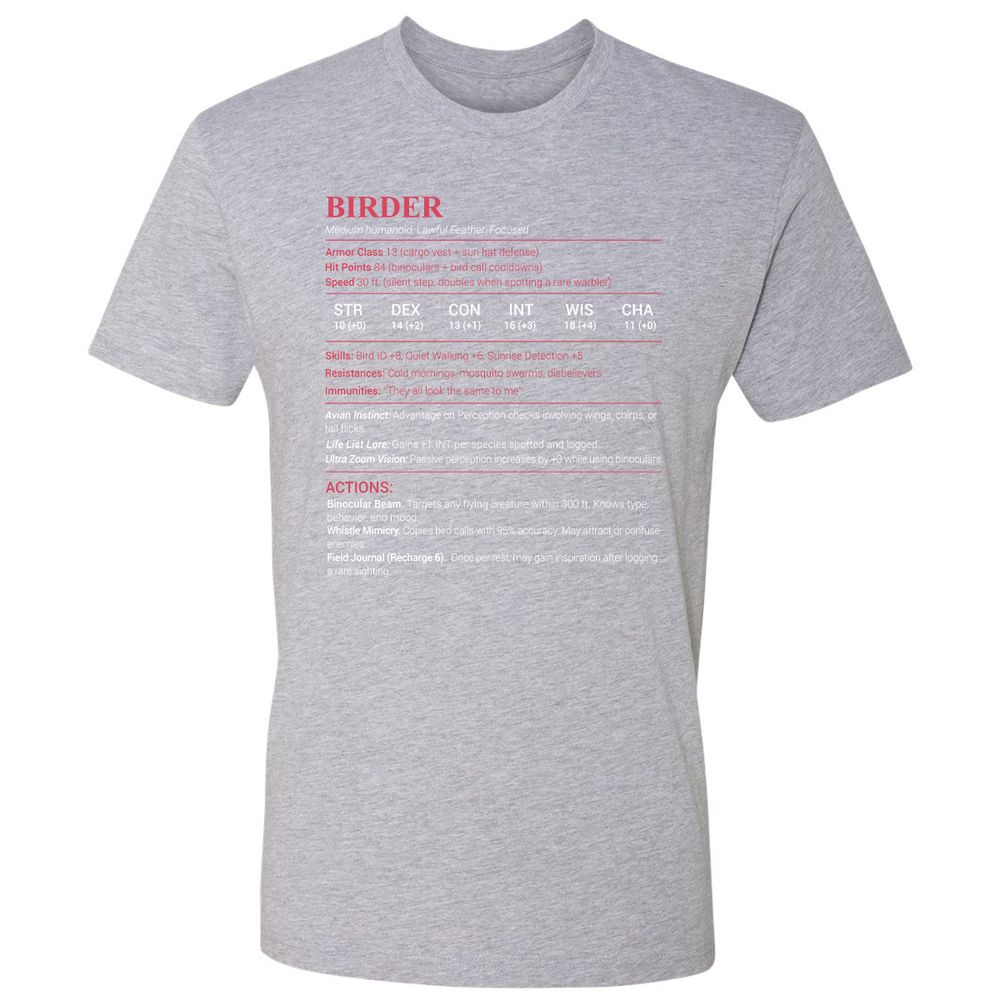 Birder Stats Premium Unisex T-Shirt - Heather Grey - 9