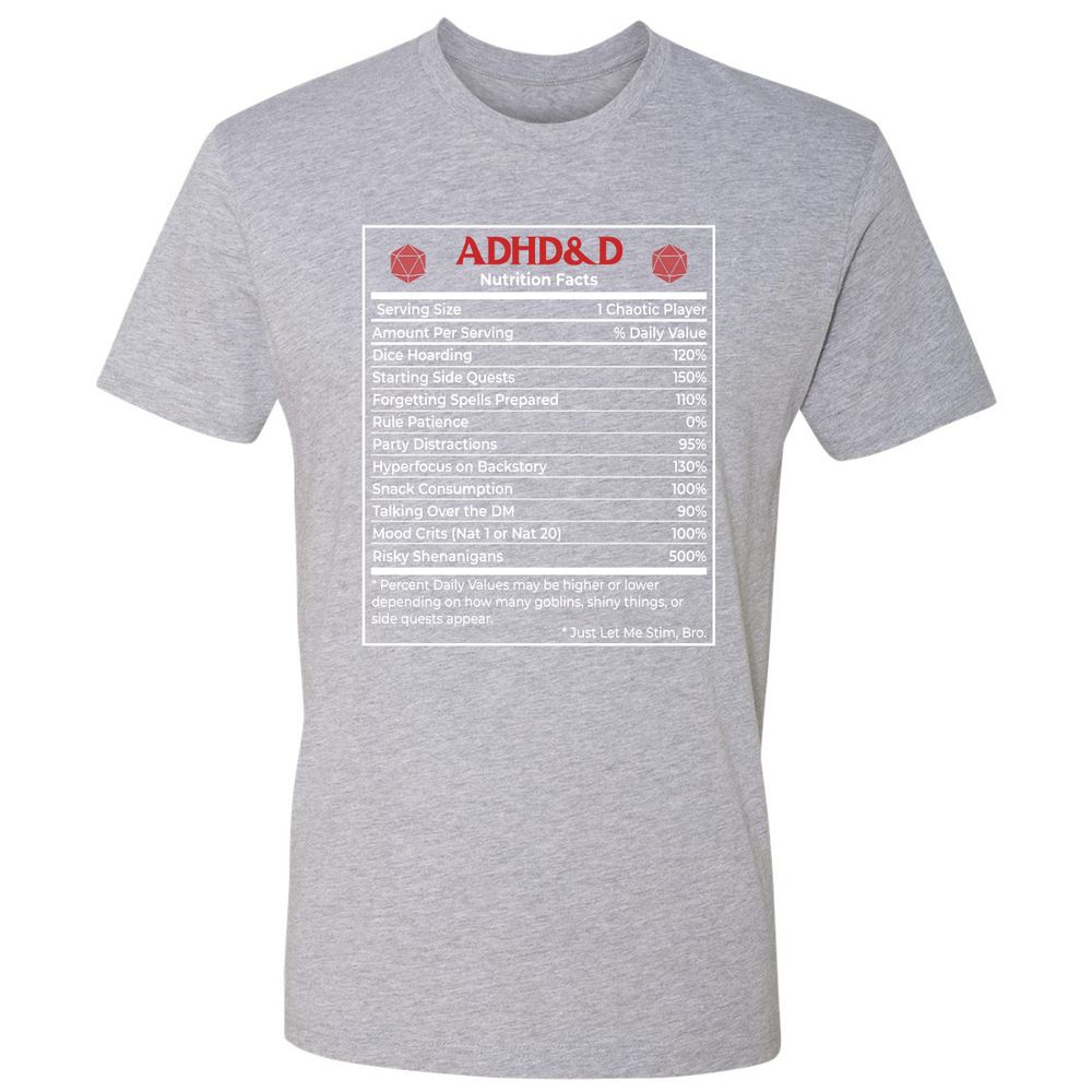 ADHD&D Nutrition Facts Premium Unisex T-Shirt - Heather Grey - 9