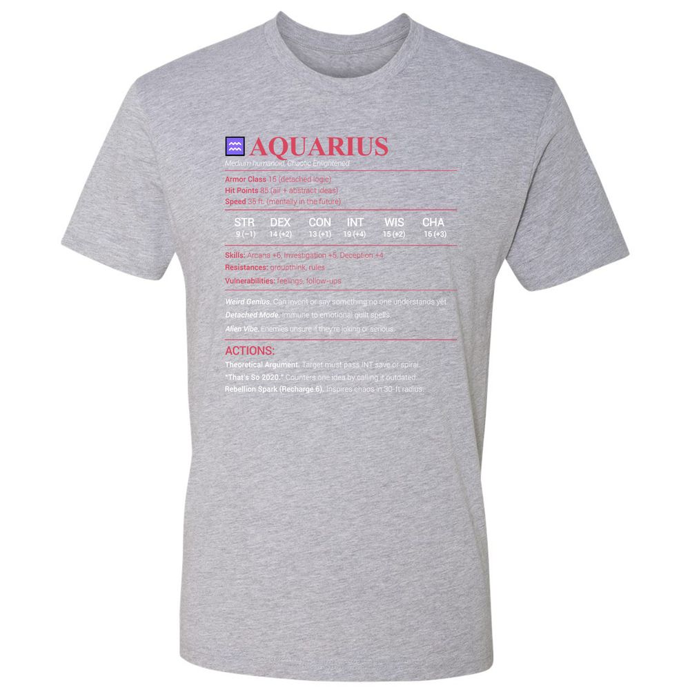 Aquarius Stats Premium Unisex T-Shirt - Heather Grey - 9