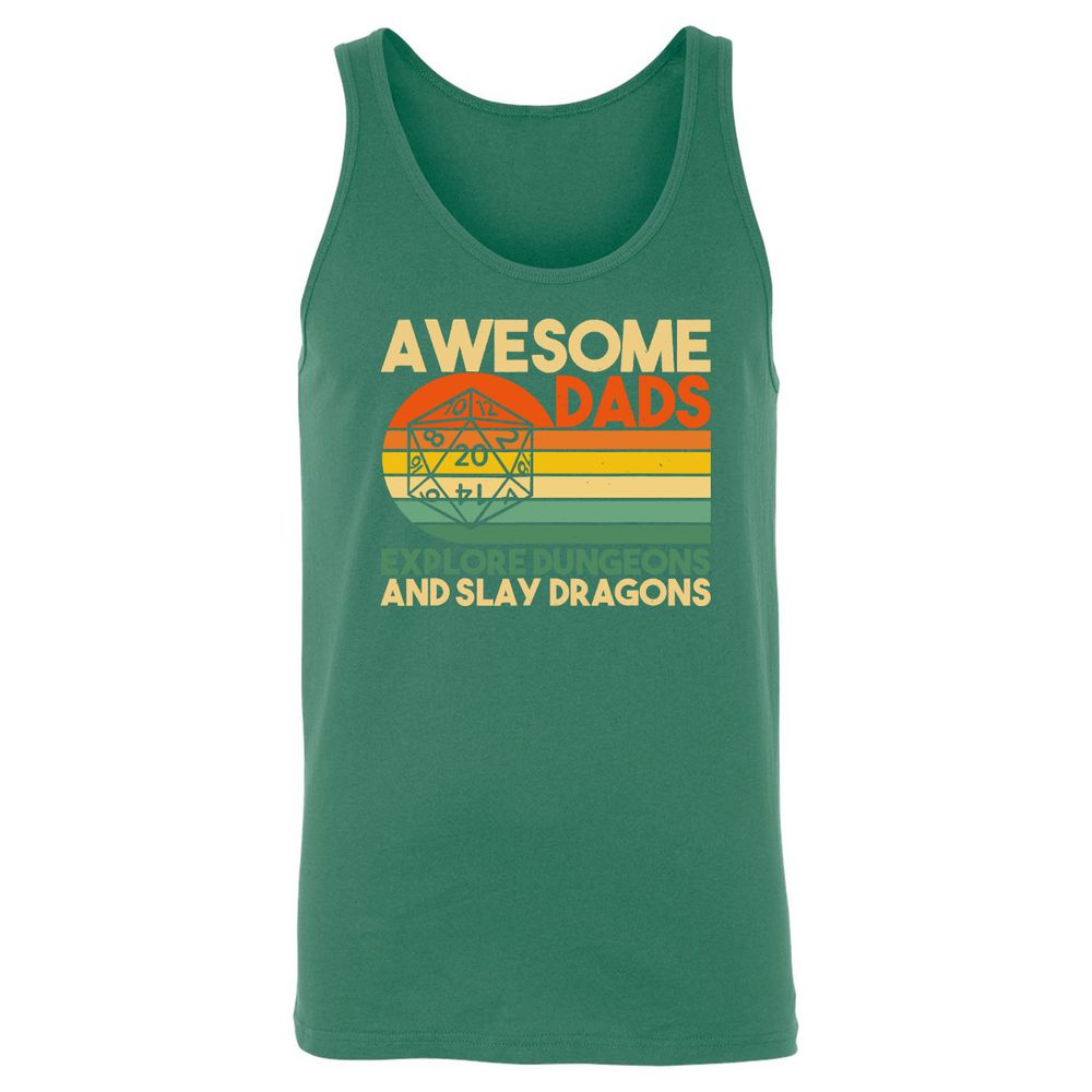 Awesome Dad Explore Dungeons Slay Dragons Unisex Jersey Tank - Kelly - 9