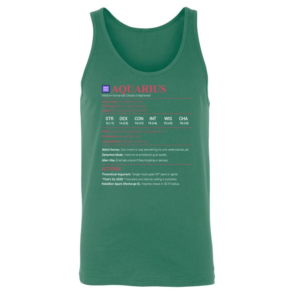 Aquarius Stats Unisex Jersey Tank - Kelly - 9