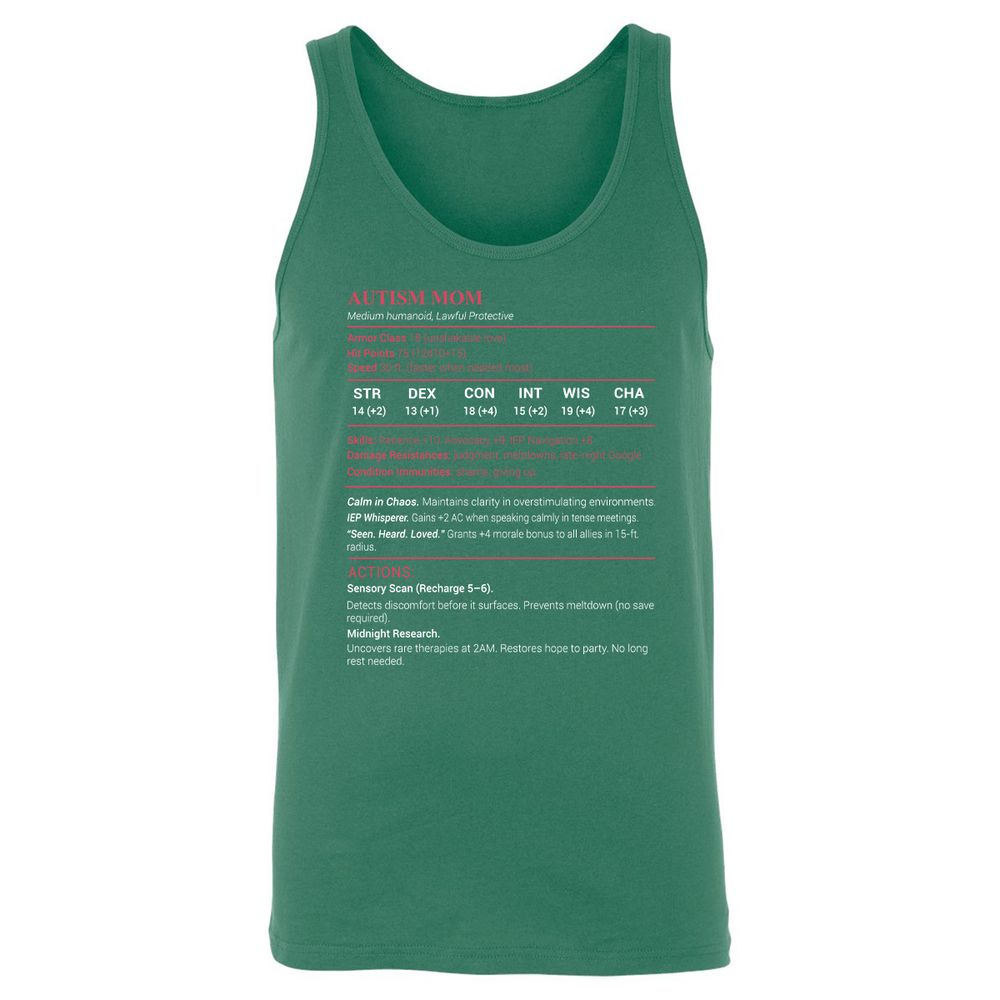 Autism Mom Stats Unisex Jersey Tank - Kelly - 9
