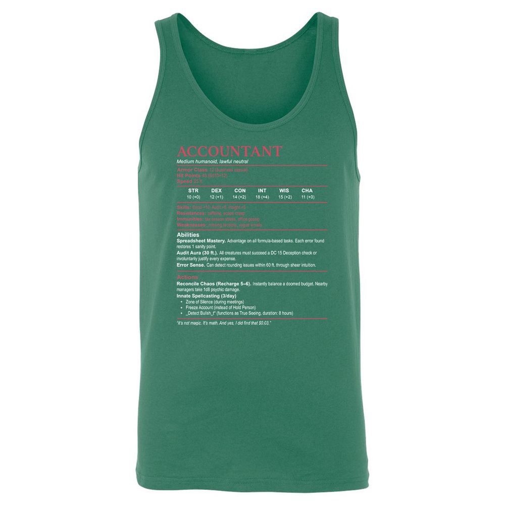 Accountant Stats Unisex Jersey Tank - Kelly - 9