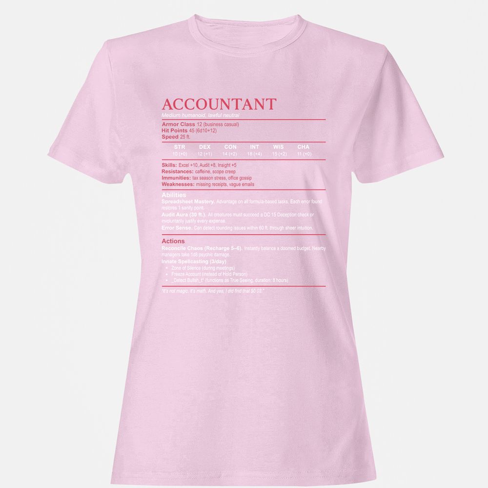 Accountant Stats Women's T-Shirt - Light Pink - 9