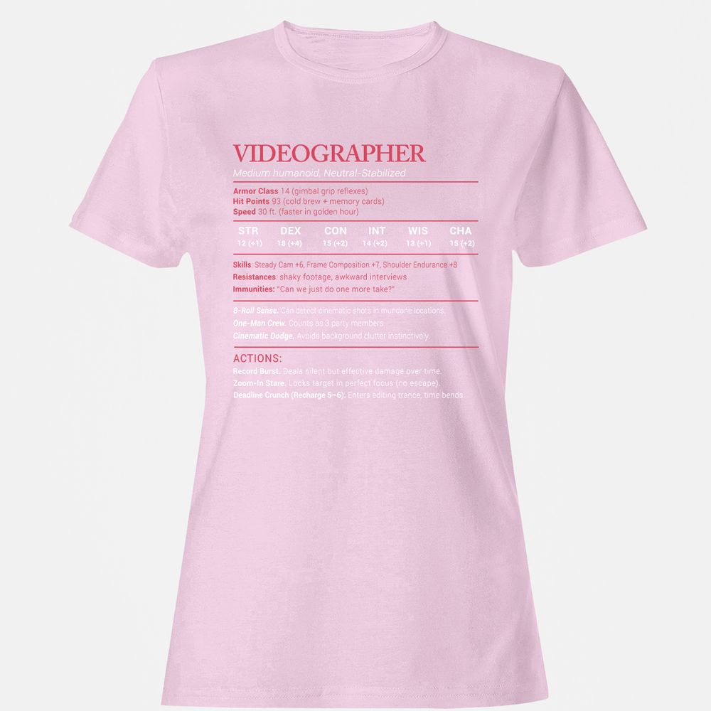 Videographer Stats Women's T-Shirt - Light Pink - 9