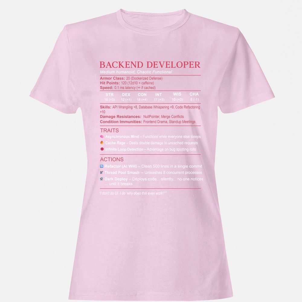 Backend Developer Stats Women's T-Shirt - Light Pink - 9