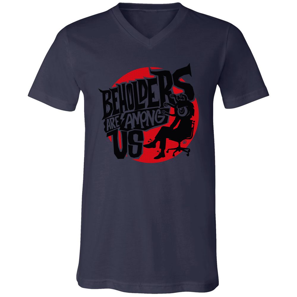 Beholders Are Among Us Unisex V-Neck T-Shirt - Navy - 9