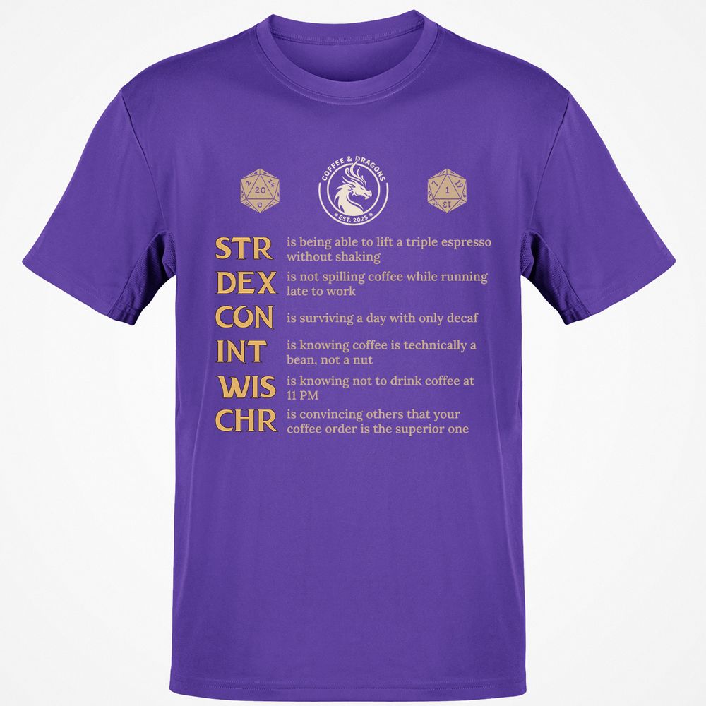 Coffee & Dragons RPG Stats Classic Unisex T-Shirt - Purple - 9
