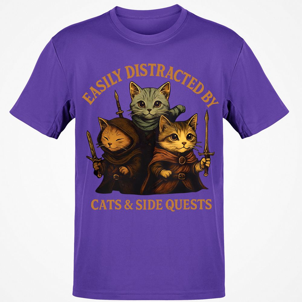 Easily Distracted By Cats & Side Quests Classic Unisex T-Shirt - Purple - 9
