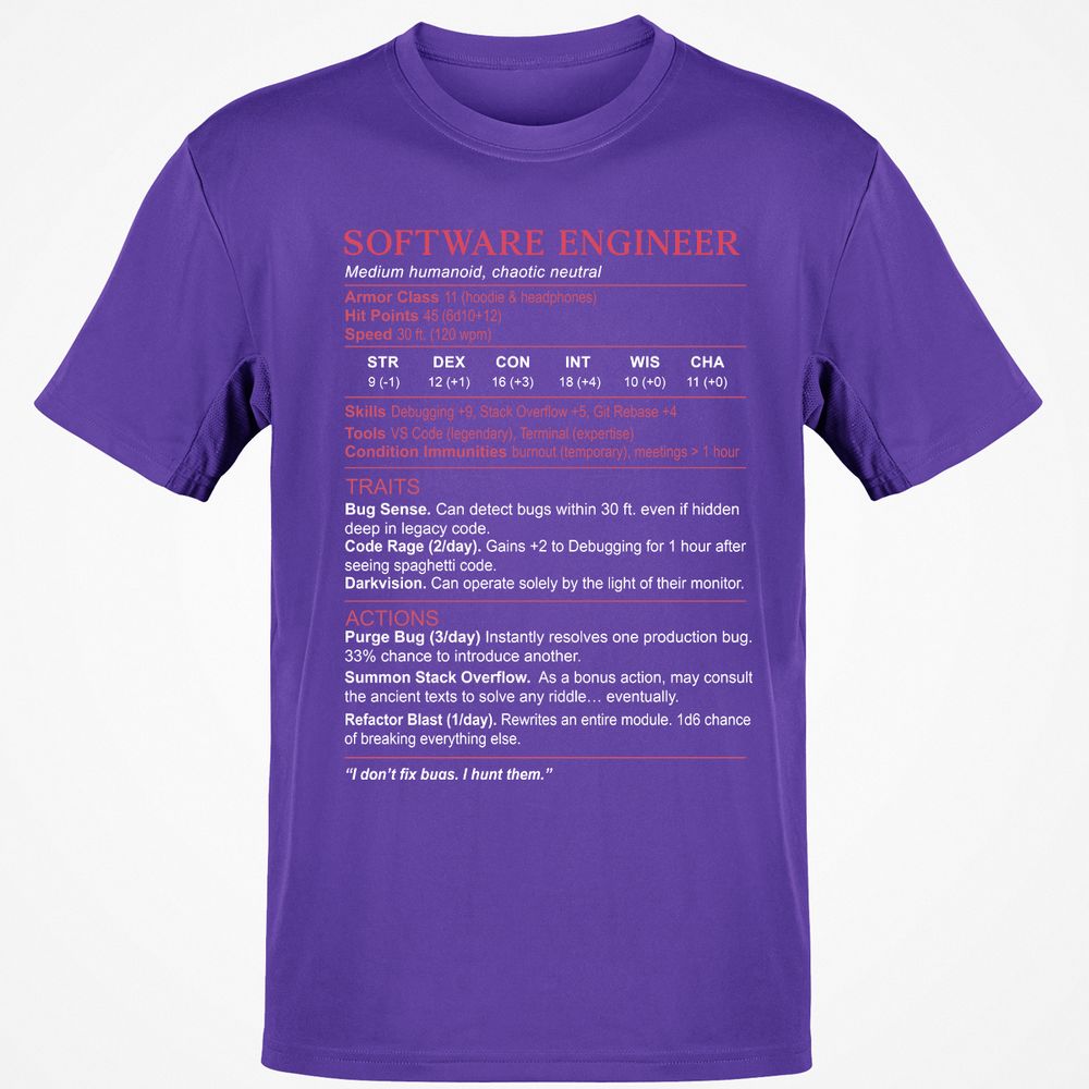 Software Engineer Stats Classic Unisex T-Shirt - Purple - 9