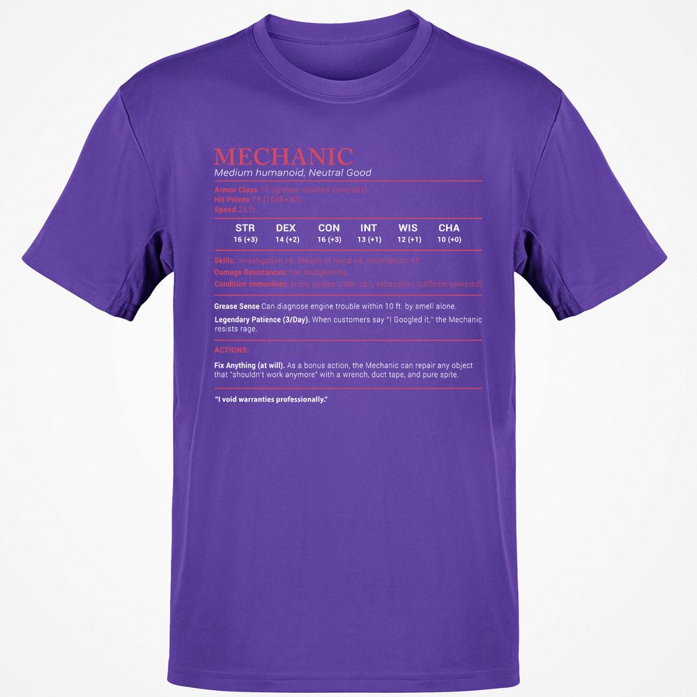 Mechanic Stats Classic Unisex T-Shirt - Purple - 9