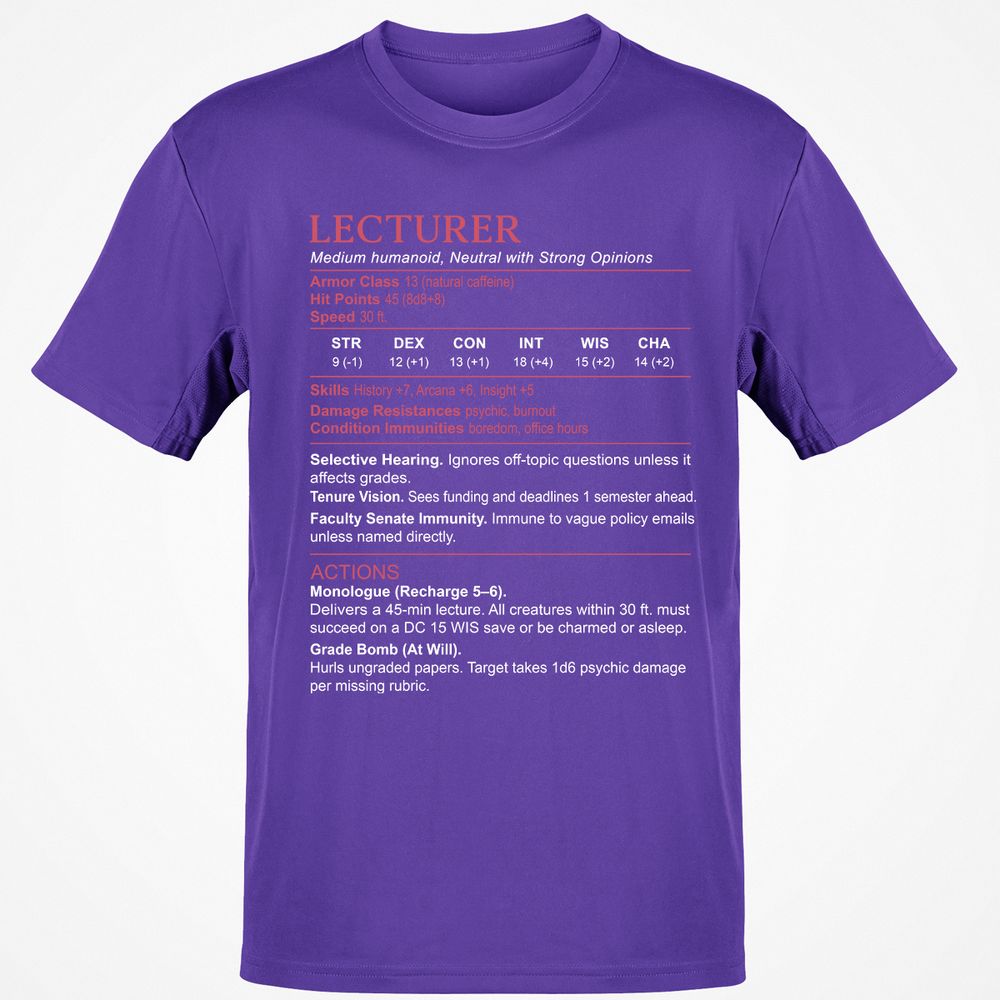 Lecturer Stats Classic Unisex T-Shirt - Purple - 9