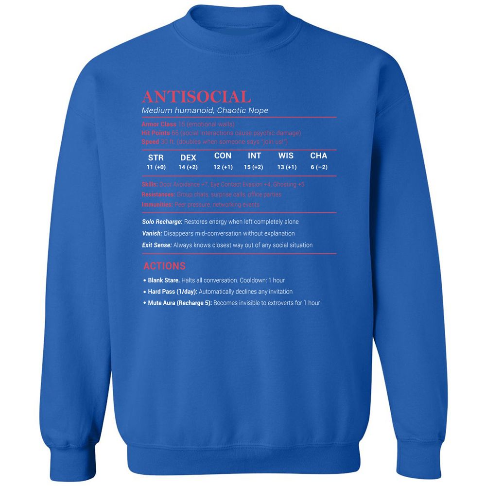 Antisocial Stats Classic Unisex Sweatshirt - Royal - 9